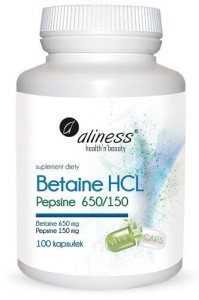 Betaine HCL, Pepsyna 650/150 mg x 100 kps Aliness