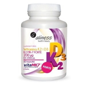 Witamina K2 MK-7 forte 200µg i D3 2000µg z Natto 60 kapsułek Aliness