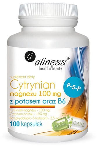 Cytrynian magnezu 100mg z potasem i B6 100 kapsułek Aliness