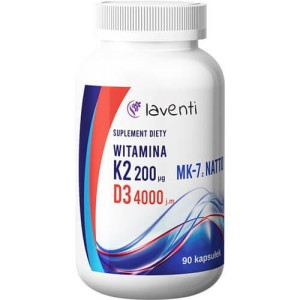 Witamina K2 200 uq MK-7 z Natto + D3 4000 j.m. 90 kapsułek, Laventi