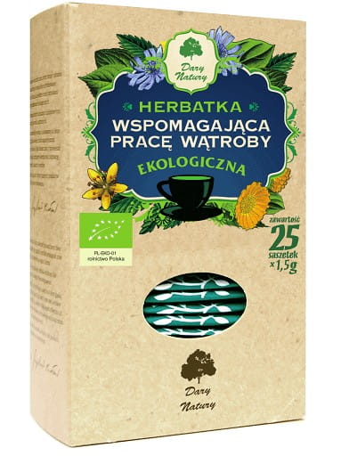 Herbatka WSPOMAGAJĄCA PRACĘ WĄTROBY ziołowo-owocowa, 25 saszetek x1,5g, Dary Natury