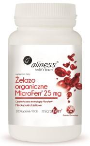 Żelazo organiczne Micro Ferr  25mg, 100 tabletek Aliness