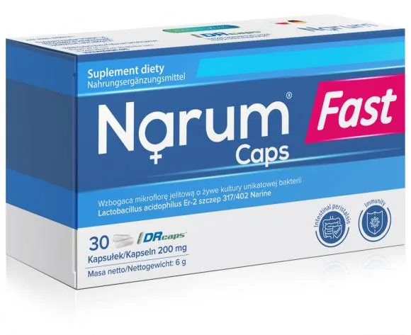 Narum Fast Caps 30 kapsułek 200mg suplement diety w niebieskim opakowaniu