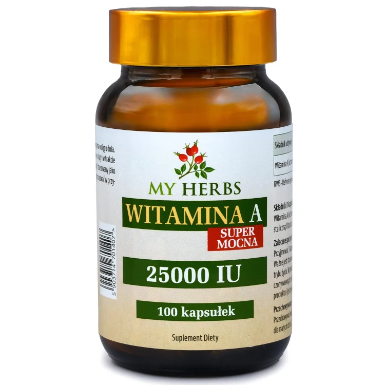 Witamina A Super Mocna My Herbs 25 000 IU 100 kapsułek suplement diety