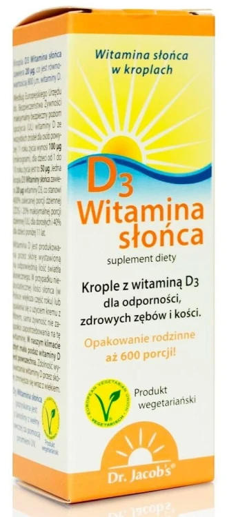 D3 Witamina słońca 20 µg (800j.m.) 20ml (600kropli) Dr. Jacob's