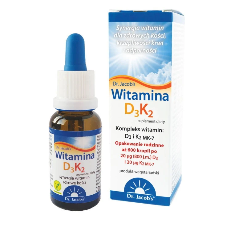 Witamina D3K2 Kompleks witamin: D3 i K2MK7 20ml (600kropli) Dr. Jacob's