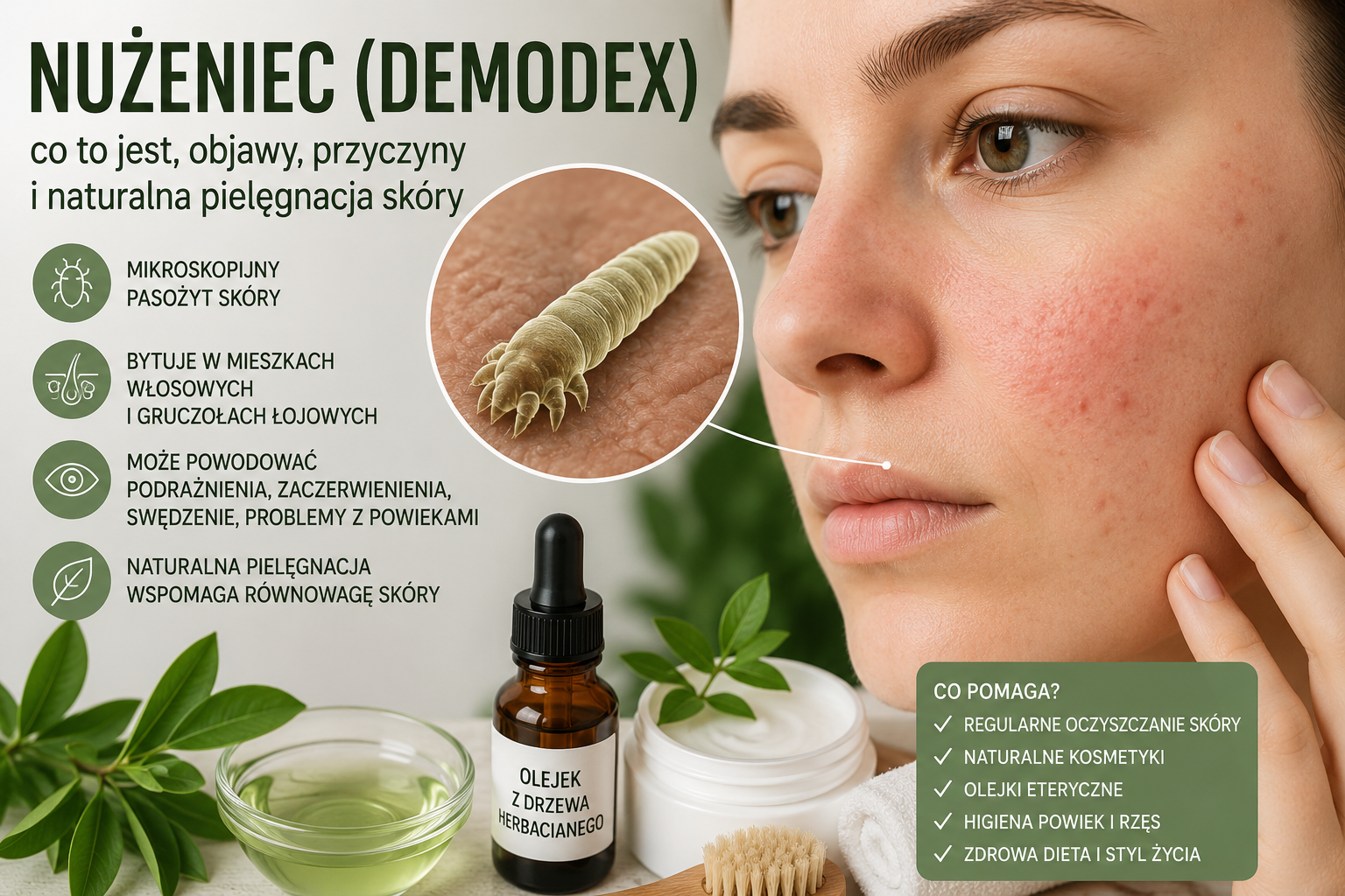 Nużeniec (Demodex) – co to jest, objawy, przyczyny i naturalna pielęgnacja skóry